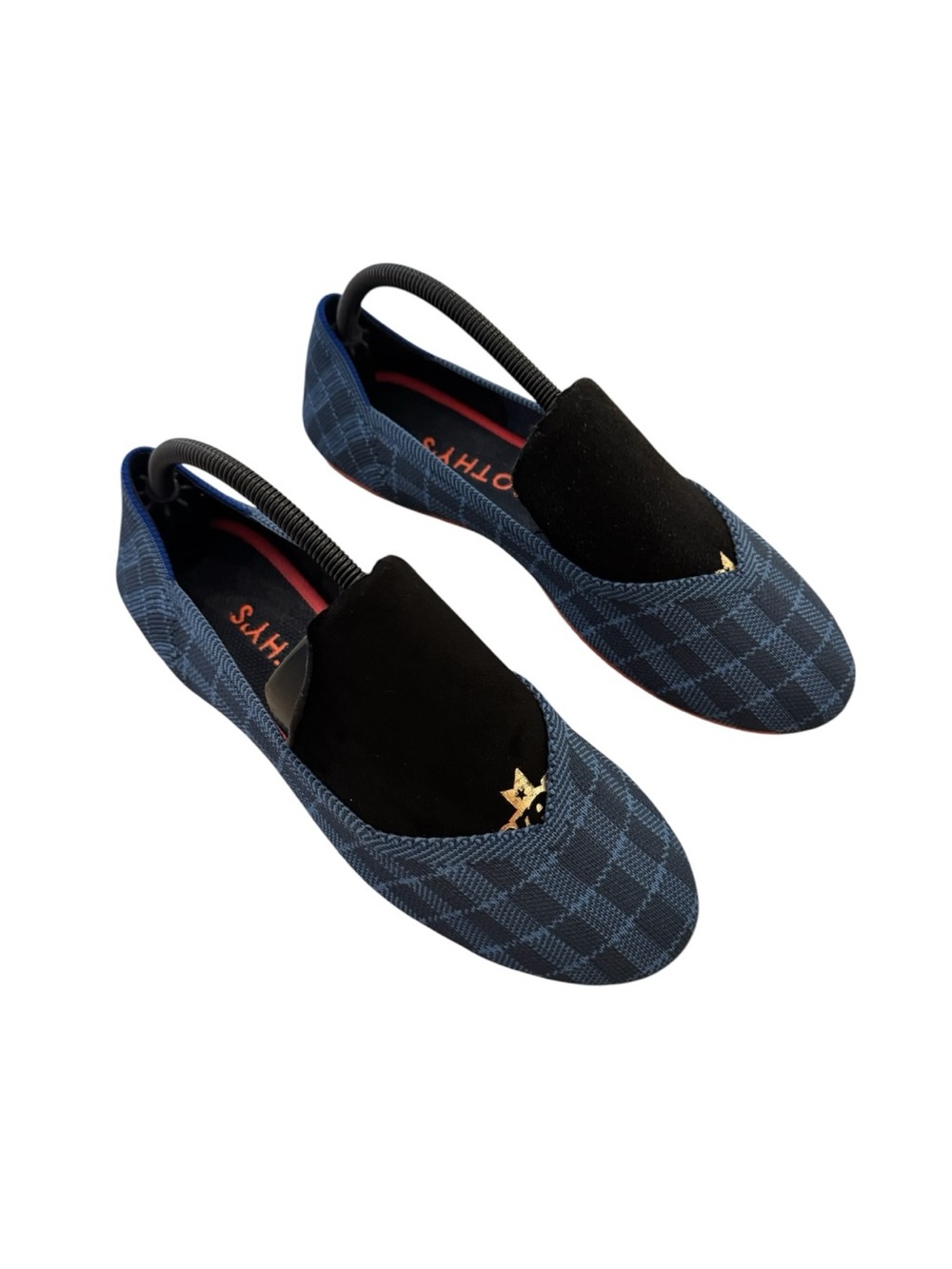 Rothy's "The Flat" ballet shoes featuring a retired Indigo Gingham blue size 10